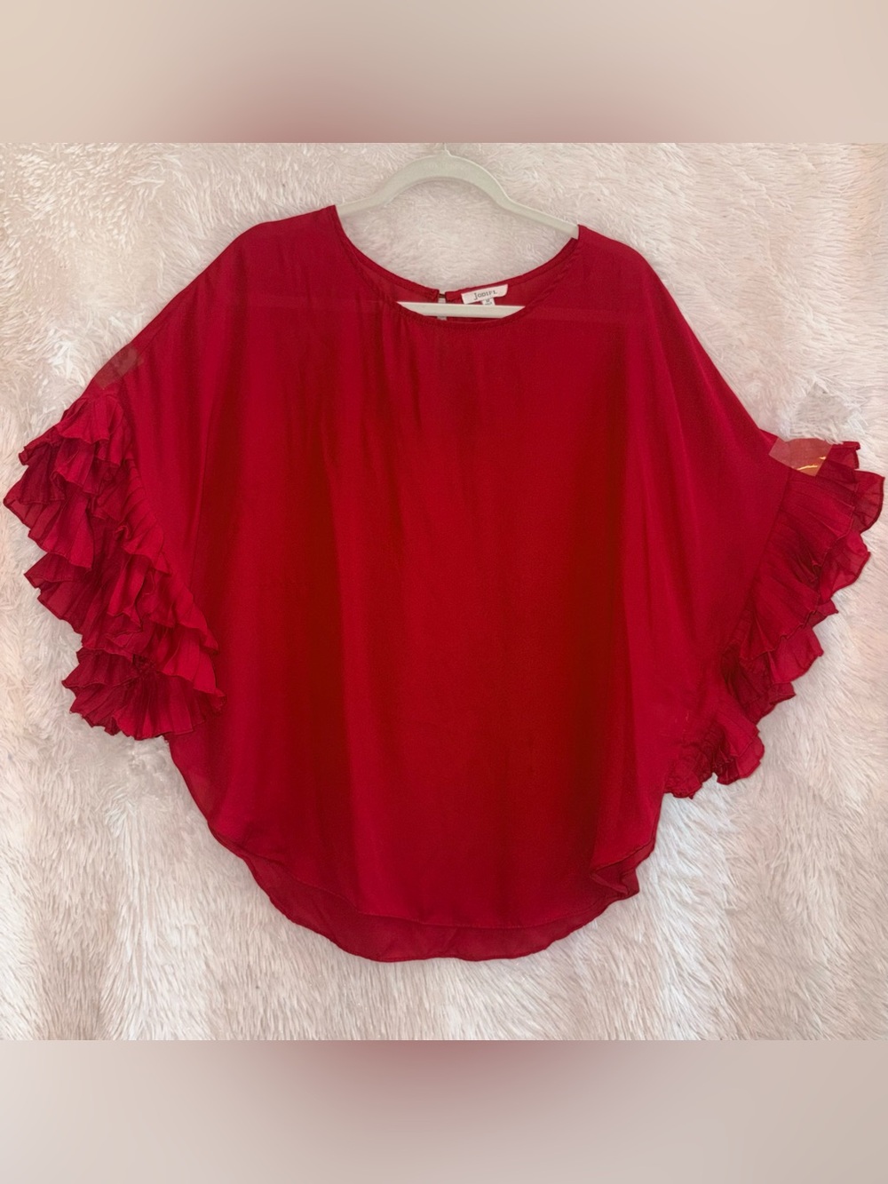 JODIFL Red Ruffle Sleeve Blouse